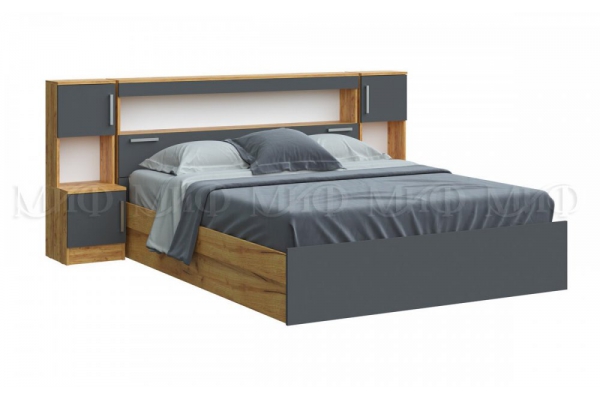 Кровать с надстройкой с тумбами Бася Миф Графит